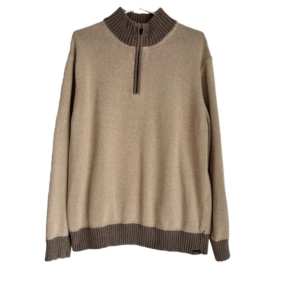 Eddie Bauer 100% cotton 1/4 zip tan knit sweater size XL - Picture 2 of 14